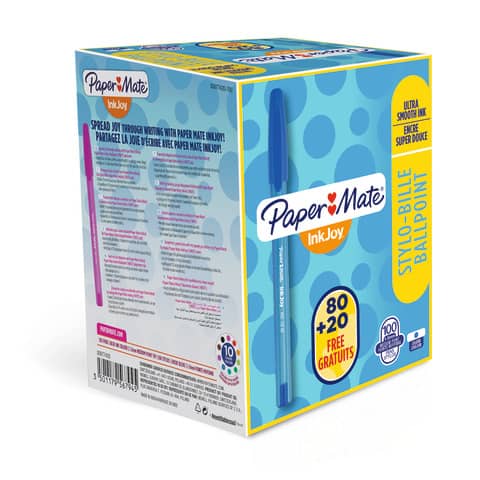 Penne a sfera stick Paper Mate Inkjoy 100 CAP ULV M 1 mm blu special pack da 100 - S0977420